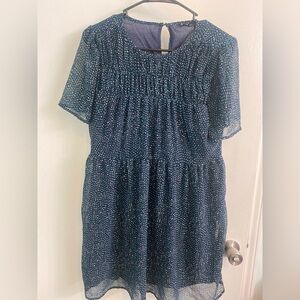 Very J Nordstrom Navy and Teal Dot Babydoll Dress